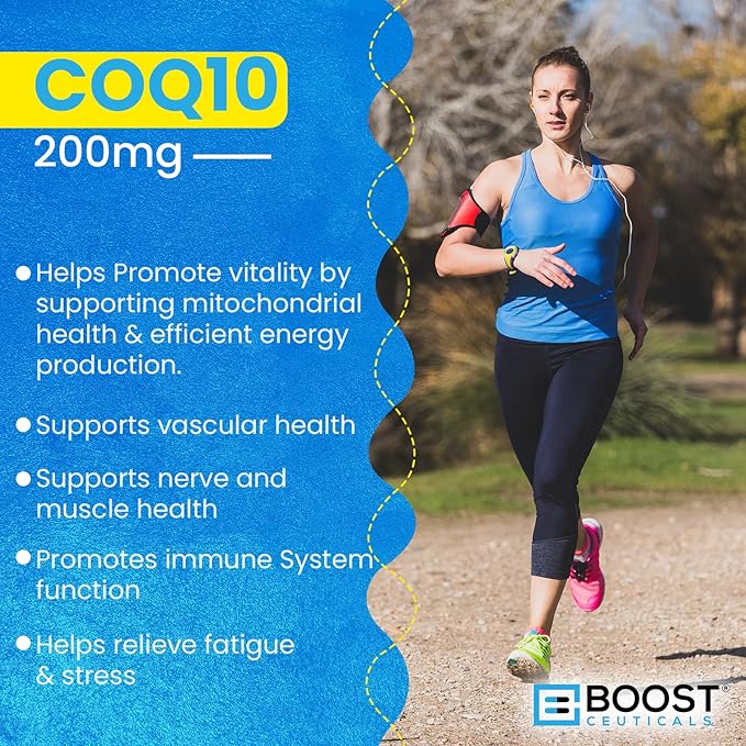 BoostCeuticals CoQ10 200mg Ubiquinone - Heart Health &amp Statin Muscle Support Cellular Energy Healthy Blood Pressure Range Powerful Antioxidant 90 Vegan Capsules