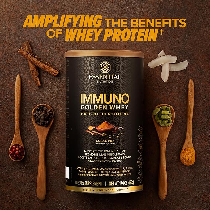 Essential Nutrition Immuno Whey - Hydrolyzed Whey Protein Powder Whey Protein Isolate 18g Protein Per Serving Amino Acids Glutathione Production - Turmeric Extract - Golden Milk - 17.4oz