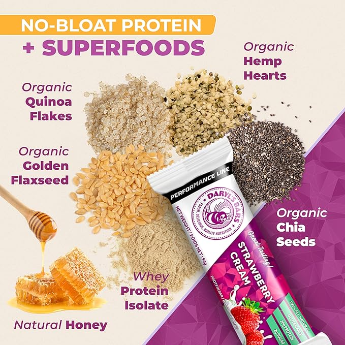 Daryl's Bars Strawberry Cream On the Go Whey Protein Bars Gluten Free Low Sugar 20gr of Protein Snack Meal Replacement Pack of 1