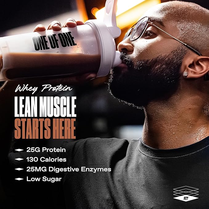 ONE OF ONE Whey Protein Powder – 25g Whey Protein Concentrate with Digestive Enzymes Gluten Free Low Carb Post-Workout Recovery – Milk Chocolate Flavor 2lb