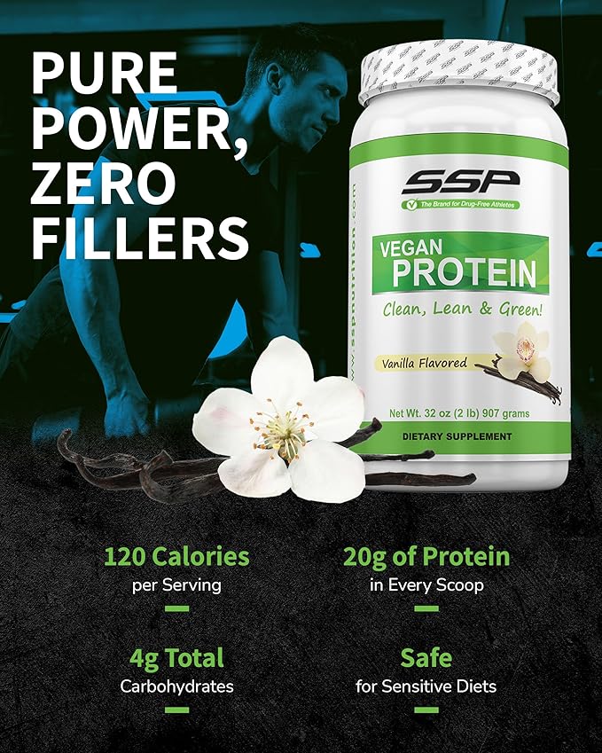SSP Vegan Protein - Vanilla Pea Isolate Hemp &amp Sacha Inchi Blend - Pre &amp Post-Workout Recovery Drink - Plant-Based Nutrition