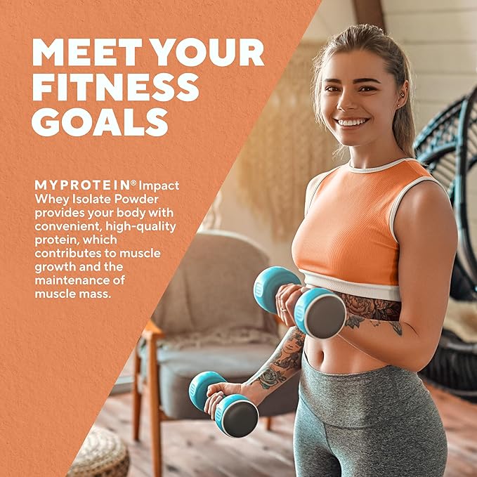 Myprotein Impact Whey Protein Isolate 2.2 Lbs (40 Servings) Unflavored 22g Protein 3.5g Glutamine &amp 4.5g BCAA Per Serving Shake for Muscle Strength &amp Recovery
