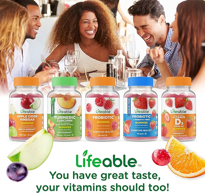 Lifeable Sugar Free Prebiotic Fiber + Vitamin C Gummies Bundle - Great Tasting Vitamin Supplement Gluten Free GMO Free Chewable Gummy