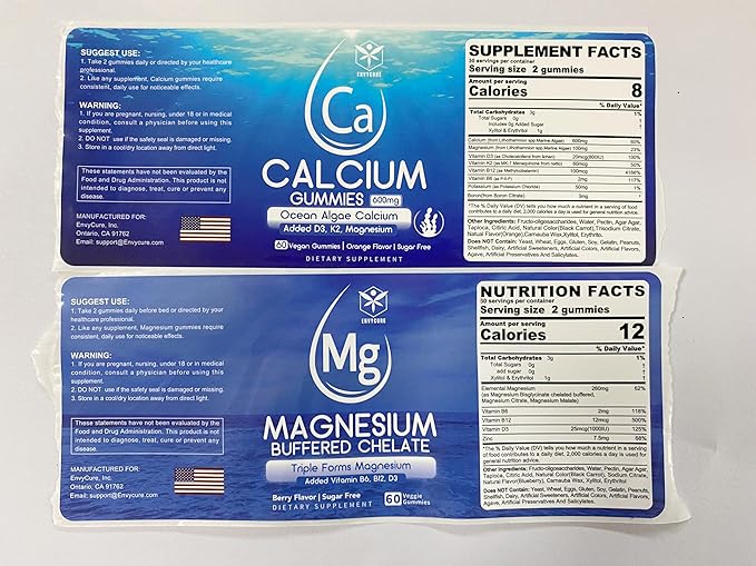 Sugar Free Calcium Gummies 600mg Ocean Algae Calcium with Vitamin D3 K2 &amp Sugar Free Magnesium Gummies Triple Magnesium Supplement