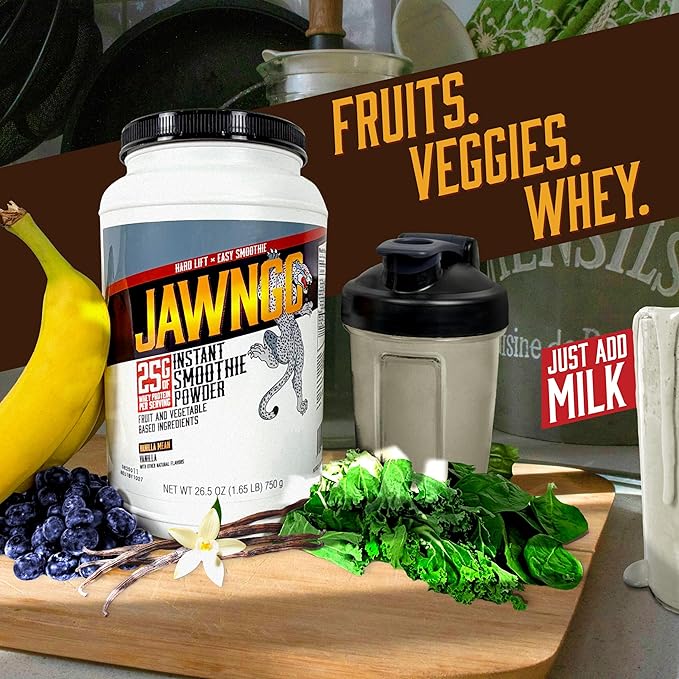 Vanilla Protein Smoothie Powder – 25G Whey Protein + Real Fruits &amp Vegetables – Blueberry Banana Monk Fruit Kale Spinach Turmeric Coconut Milk – Smooth Texture Great Taste – 15 Servings