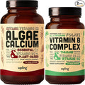 Algae Calcium &amp Vegan Vitamin B Complex Bundle - Calcium Supplement from Red Algae Essential B Vitamins with Whole Food Blend B1 B2 B3 B5 B6 B7 Folate