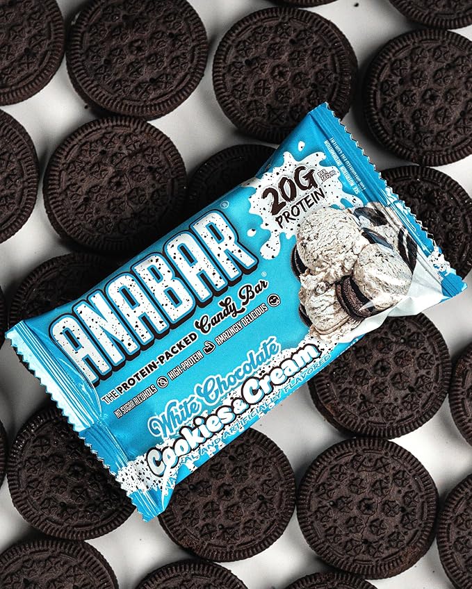 Anabar Protein Bar The Protein-Packed Candy Bar Amazing Tasting Protein Bar High Protein 20g of Protein (12 Bars Cookies &amp Creme)