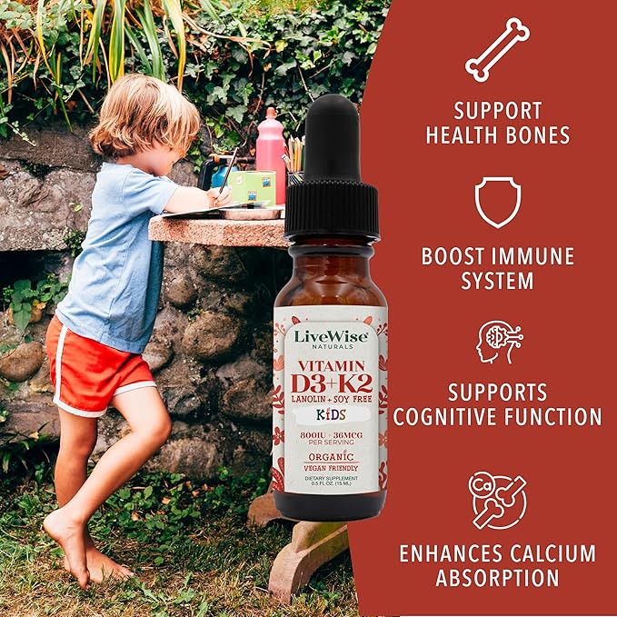 Vitamin D3 K2 Kids Liquid Drops - 112 Servings Ultra Concentrated Formulation Fast Absorption 800 IU &amp 35 MCG for Calcium &amp Bone Support - Daily Nutritional Support Parents Trust