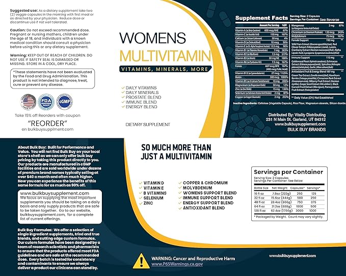 Multivitamin &amp Women's Health Blend - 500CT Tub - Providing Daily Serving of Vitamins Minerals Womens Health Antioxidants &amp Energy in a Clear Square Grip Jar