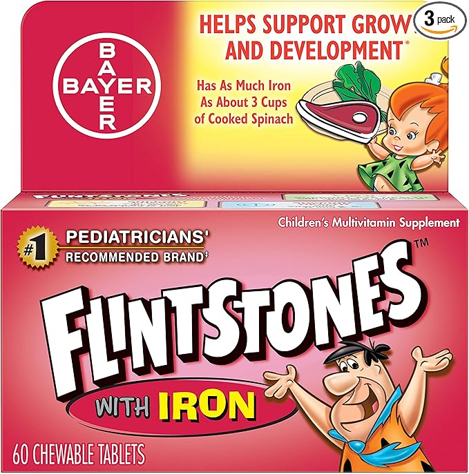 Flintstones Children's Multivitamin Plus Iron Chewable Tablets 60-Count (Pack of 3)