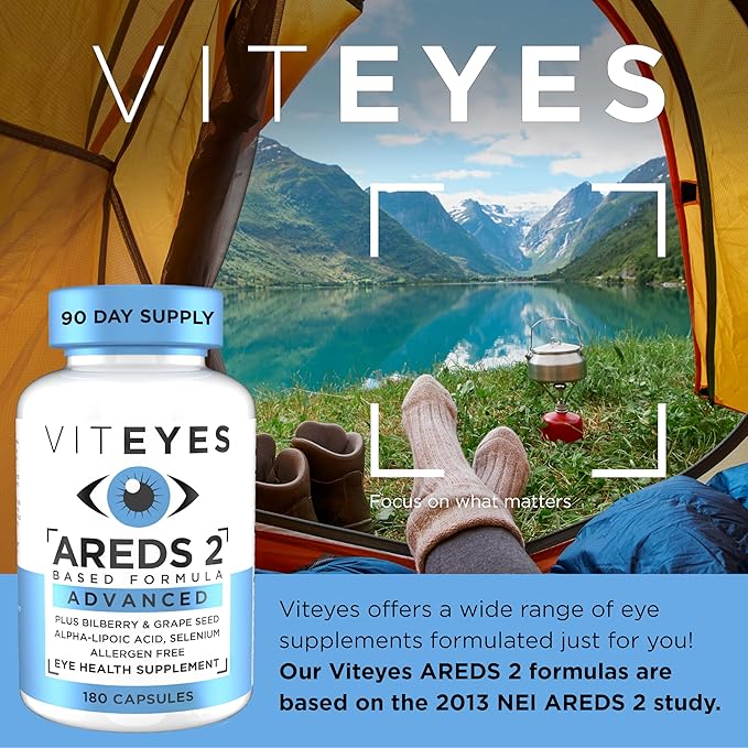 Viteyes AREDS 2 Advanced Eye Vitamins Macular Support with Bilberry grapeseed FLORAGLO Lutein Selenium Natural Vitamin E Allergen Free Vision Protection Eye Doctor Trusted 180 Count