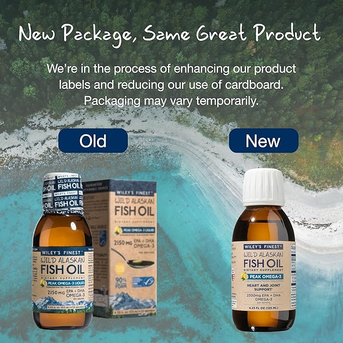 Wiley's Finest Wild Alaskan Fish Oil Peak Omega-3 Liquid Supplement - 2300mg EPA and DHA Omega-3s - Lemon Flavor - 4.23 Oz (25 Servings)