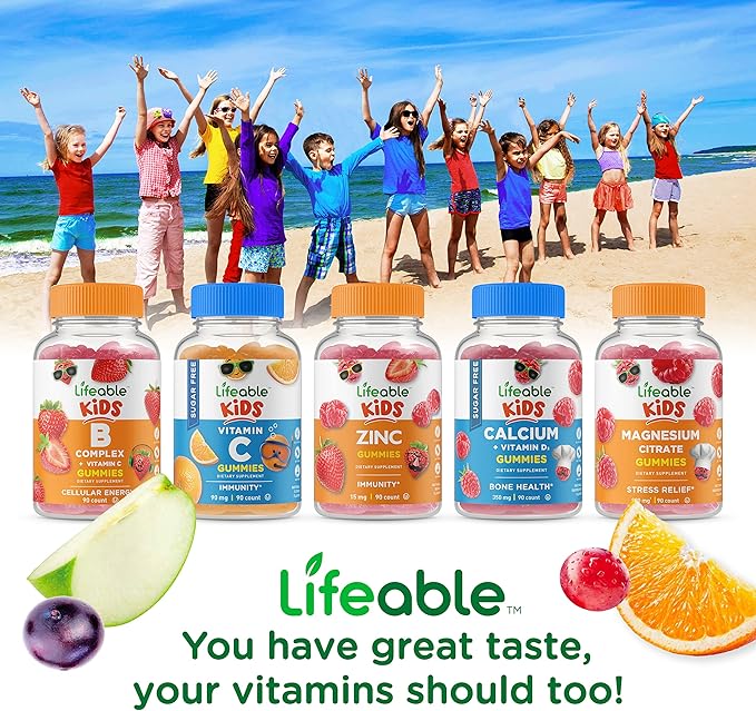 Lifeable Sugar Free Vitamin D Kids + Biotin Kids Gummies Bundle - Great Tasting Vitamin Supplement Gluten Free GMO Free Chewable Gummy