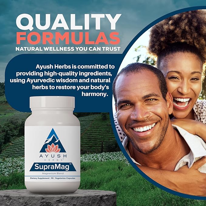 Ayush Herbs SupraMag - 400mg Magnesium Complex Supplement with Chelated Magnesium Bisglycinate Citrate Ororate for Sleep Energy &amp Brain Health - 90 Vegetarian Capsules (1 Count)