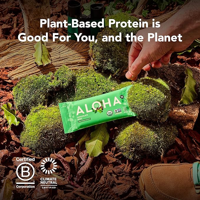 ALOHA Organic Plant Based Protein Bar MINIS |Peanut Butter Chocolate Chip | 20 Count 24g Bars | Vegan Low Sugar Gluten Free Low Carb Non-GMO Stevia Free Soy Free No Sugar Alcohols