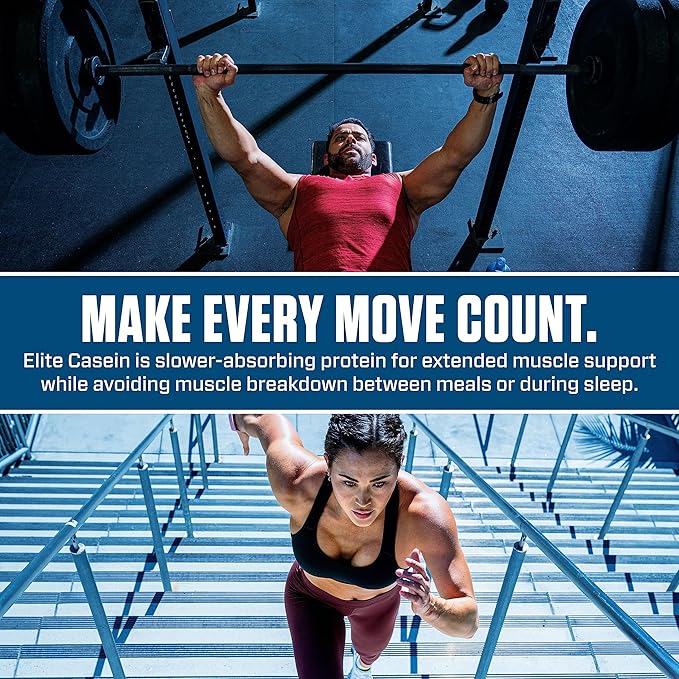 Dymatize Elite Casein Protein Powder Chocolate 100% Micellar Casein 25g Protein 5.4g BCAAs 2.3g Leucine Slow Absorbing for Overnight Muscle Recovery 4 lb (50 Servings)